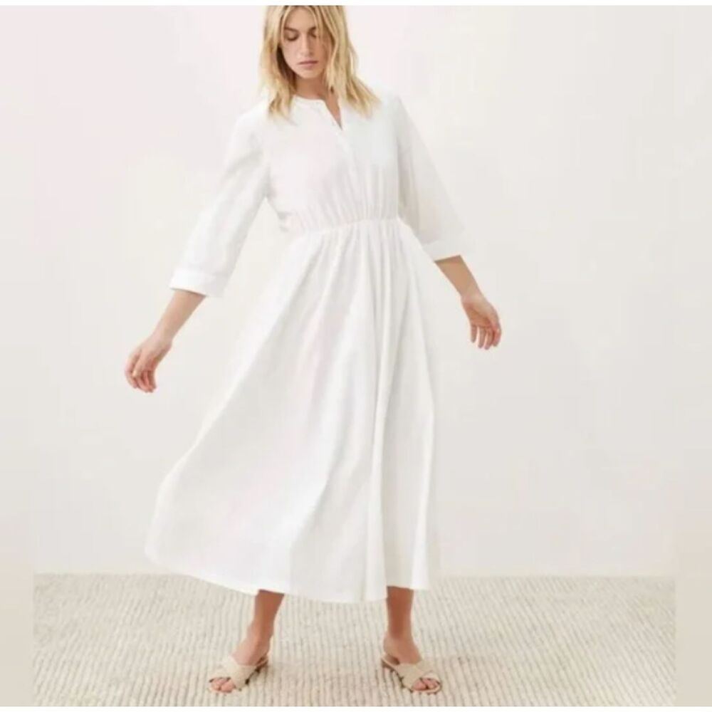 Jenni Kayne White Long Sleeve Button Front V Neck Maxi Dress Size Small - Picture 1 of 6